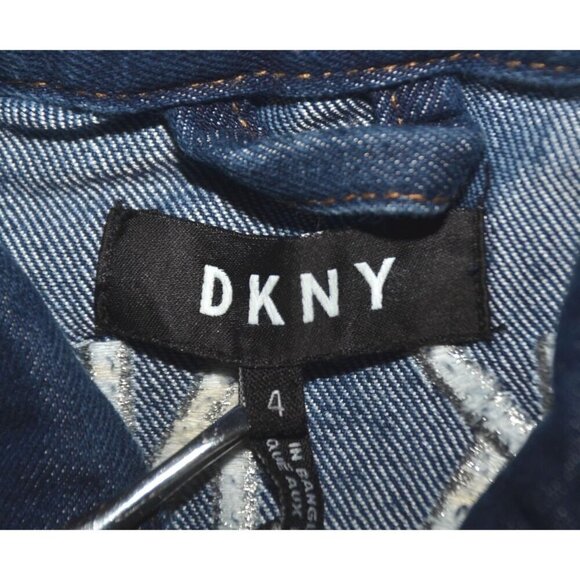 DKNY Girls Denim Long Sleeve Button Up Blue Jean Jacket Size 4 Embroidered Logo - Picture 9 of 10